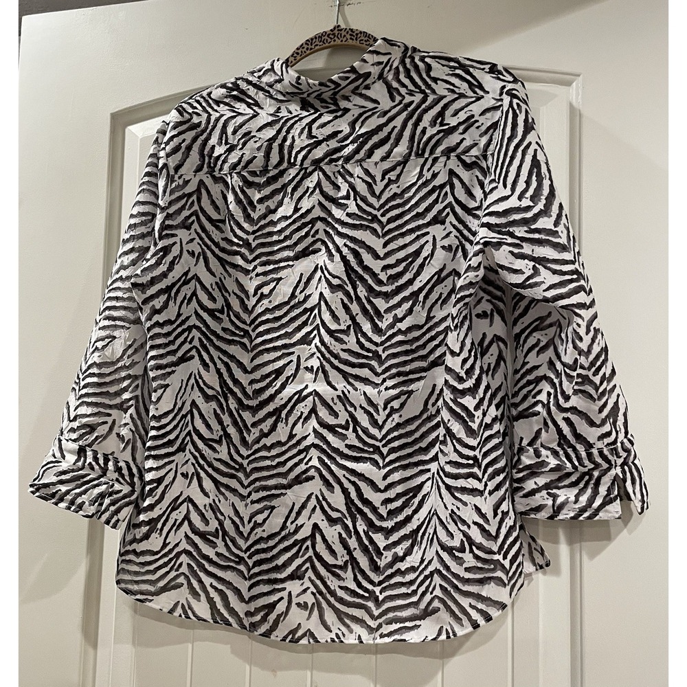 Westbound Petites‎ Button Up Blouse Zebra Print Women's Size 14P Semi-Sheer Y2K - Picture 4 of 5